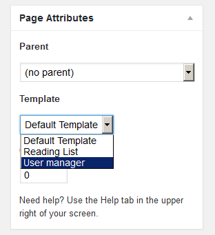 page attributes - user manager